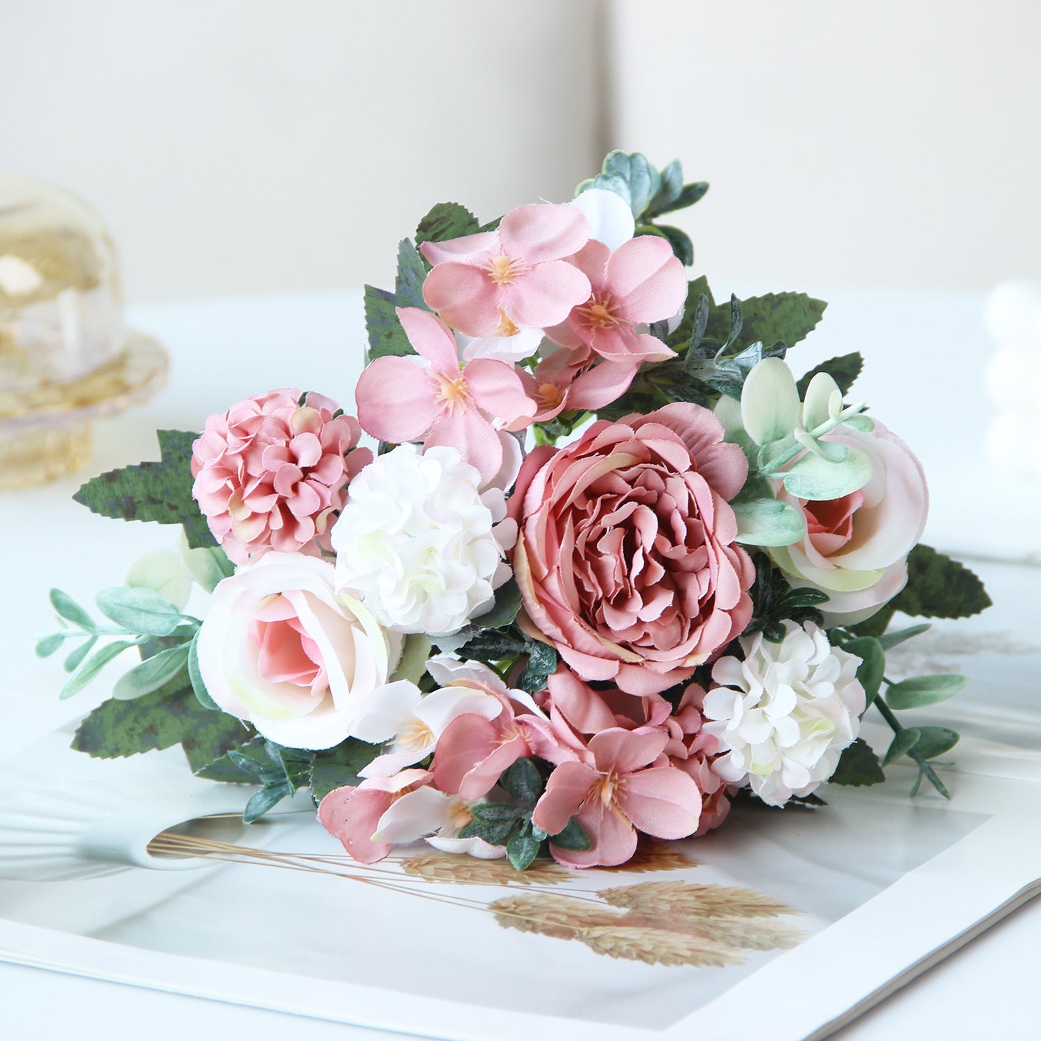 Valentine Faux Rose Hydrangea Peony Bouquet Home Decor