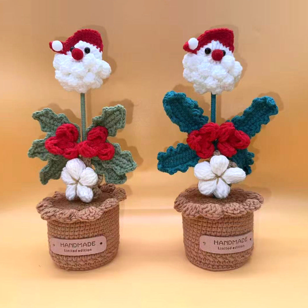 Handmade Crochet Santa Claus Potted Christmas Tabletop Decor
