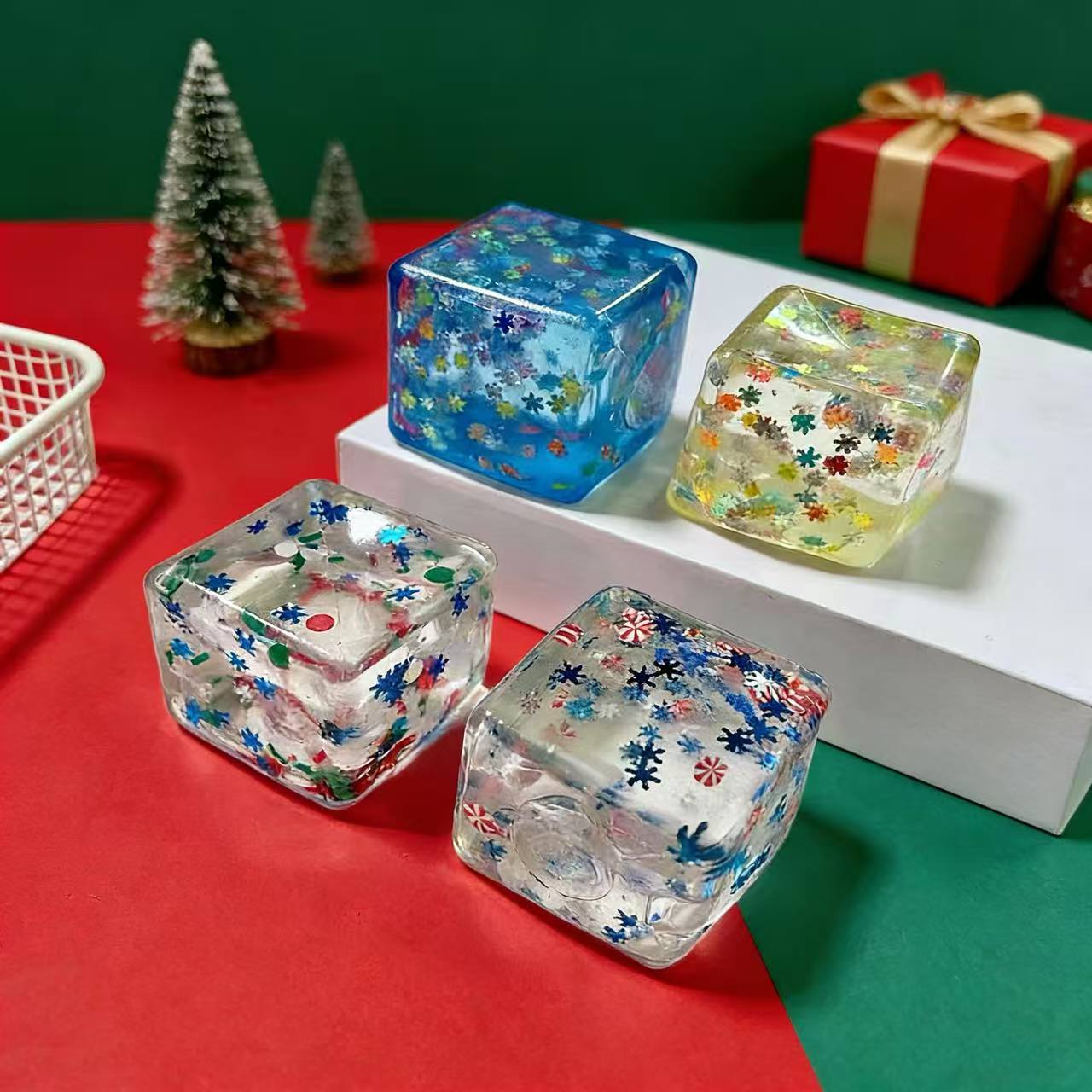 Christmas Ice Cube Squishy Clear Glitter Stress Toy