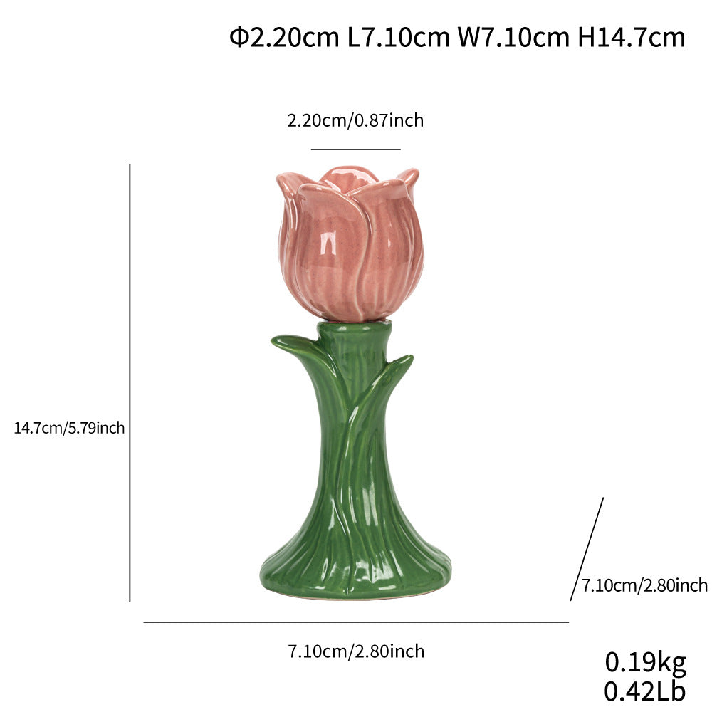 Tulip Ceramic Candle Holder Tabletop Decor for Home