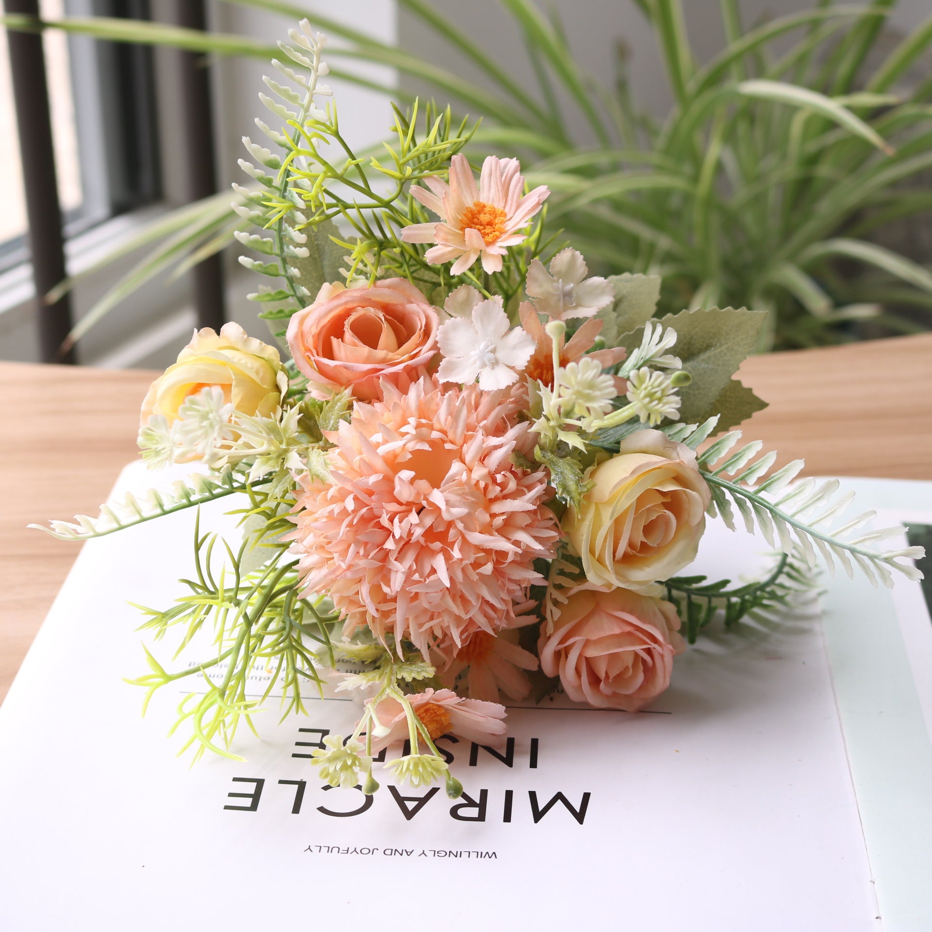 Valentine Faux Thistle Rose Daisy Bouquet Woodland Decor