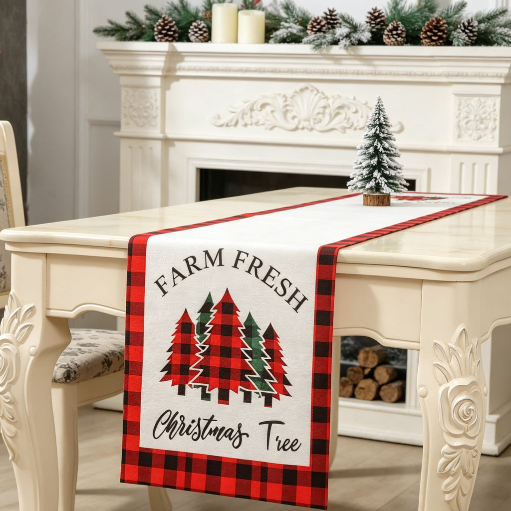 Fabric Christmas Table Runner Holiday Decoration Printed Decor