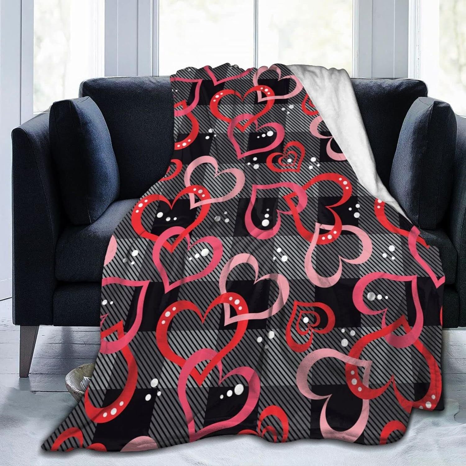 Valentine Leopard Heart Flannel Throw Blanket Soft Cozy