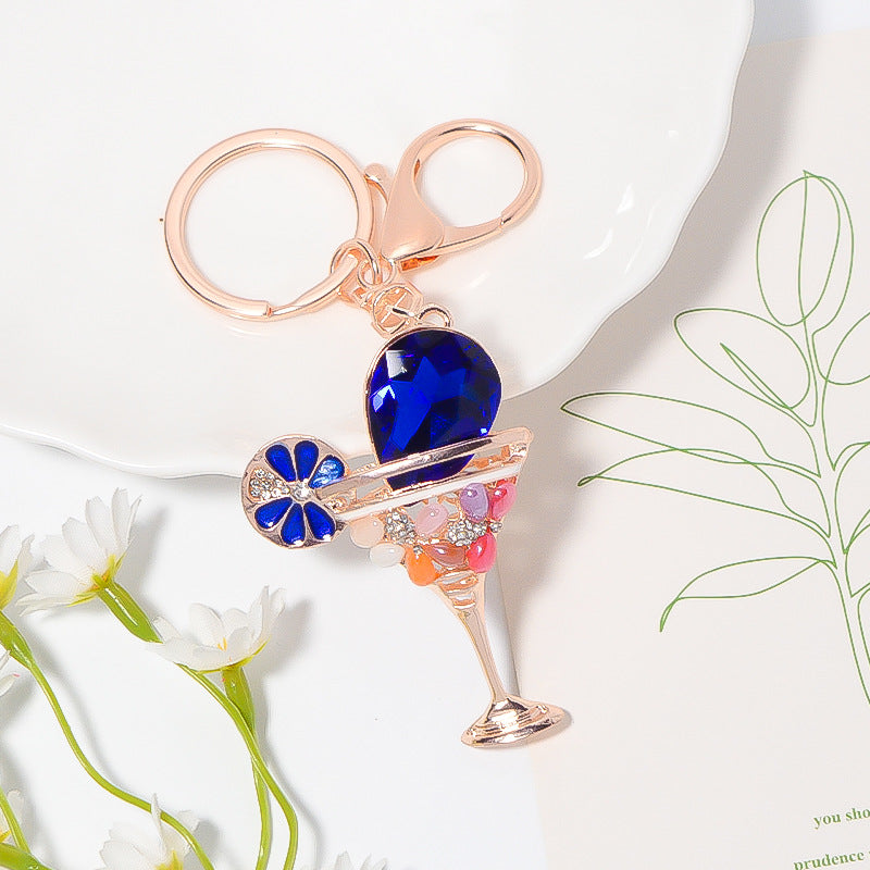 Rhinestone Cocktail Glass Keychain Bag Charm Gift