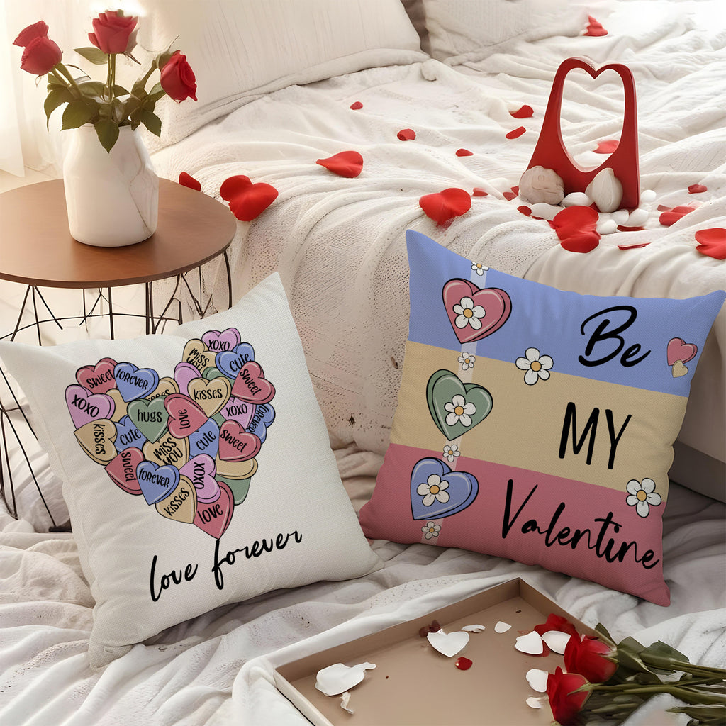 Valentine Candy Heart Throw Pillow Covers Decorative Cushion