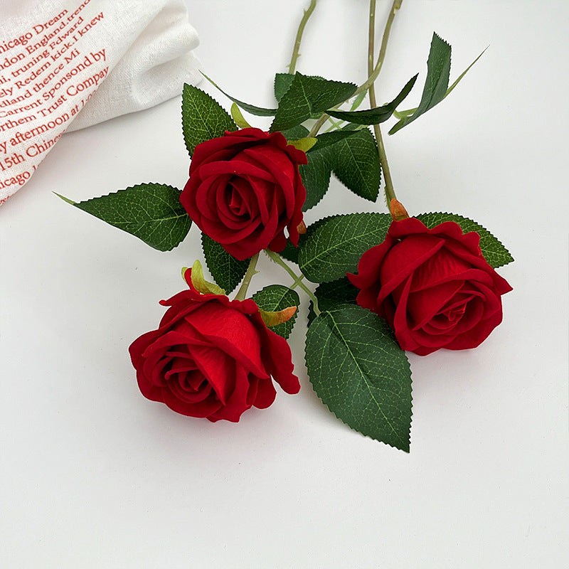 Valentine’s Day Single Stem Silk Rose for Romantic Decor