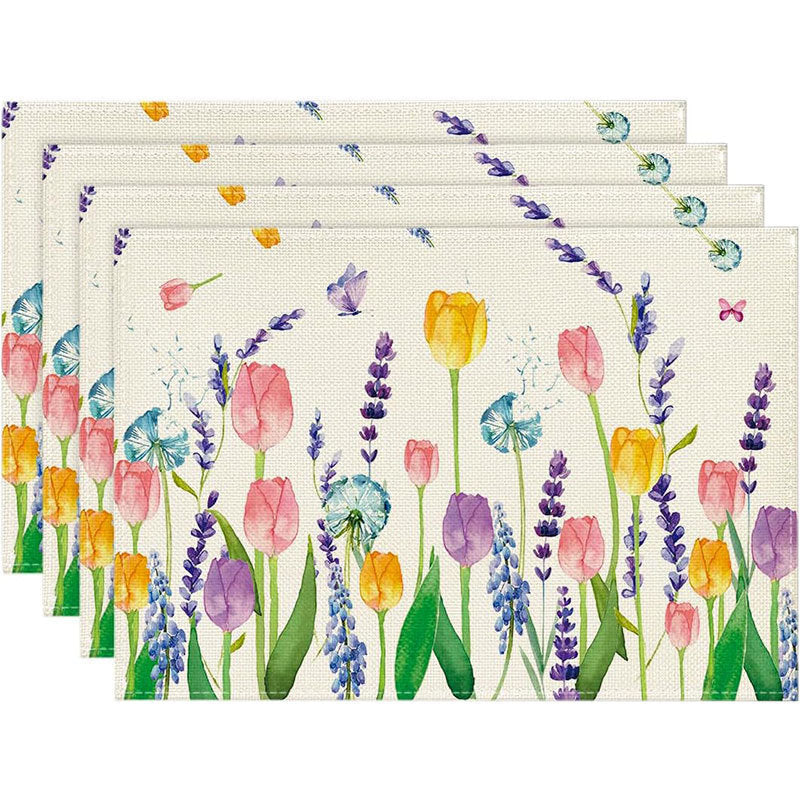 Floral Linen Table Placemats Spring Flower Dining Mats