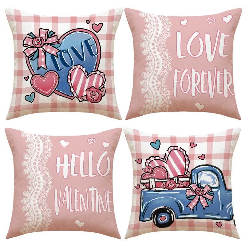 Pink Love Throw Pillow Covers Valentines Truck & Heart Decor