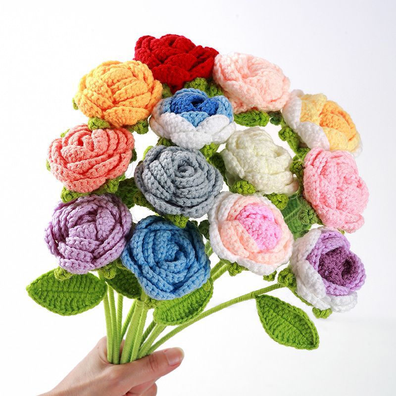 Valentine Crochet Rose Artificial Flower for Romantic Decor
