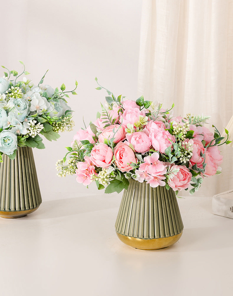 Valentine’s Day Faux Peony Bouquet Silver Frost Home Decor