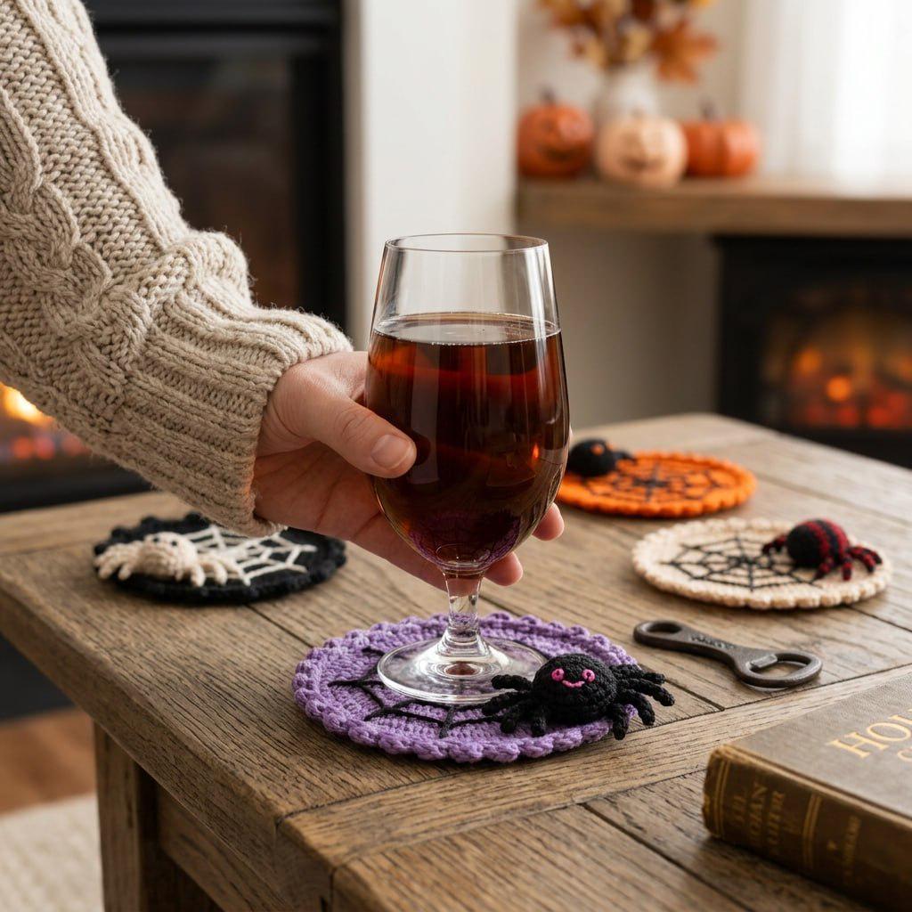 Crochet Spider Web Coaster Halloween Table Decor