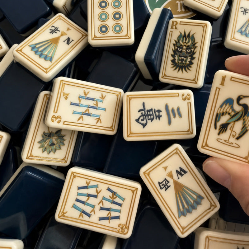 Acrylic Mahjong Set Navy Blue Classic Game Tiles