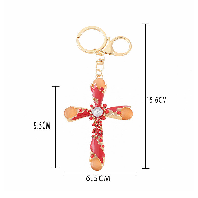 Rhinestone Cross Keychain Metal Bag Charm Car Key Accessory