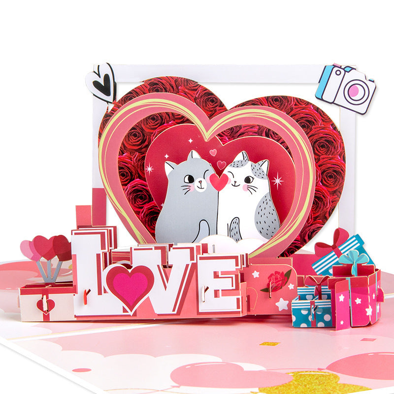 Valentines Day 3D Pop Up Love Card with Cute Cat and Dog