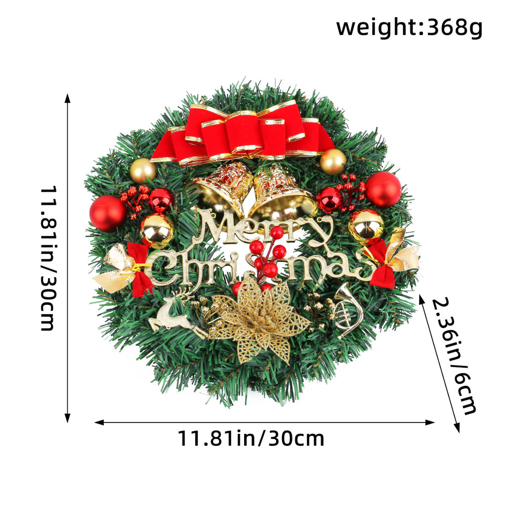 Christmas Wreath with Red Bow and Ornaments Door Decor