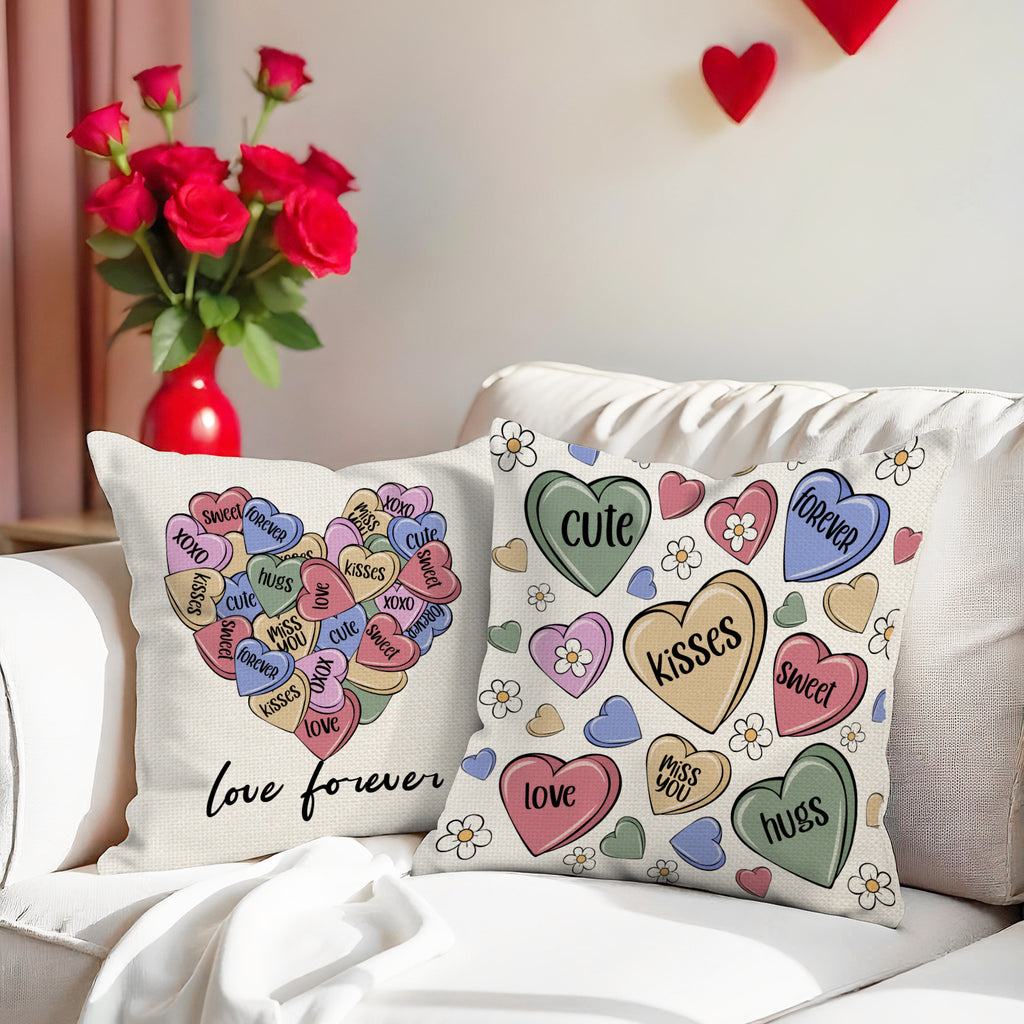 Valentine Candy Heart Throw Pillow Covers Decorative Cushion