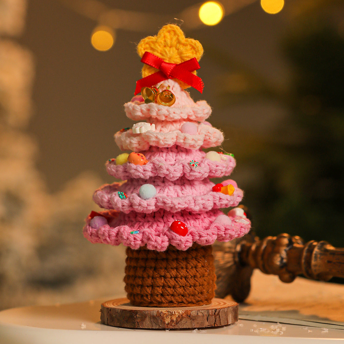 Handmade Crochet Christmas Tree Doll Holiday Tabletop Decor