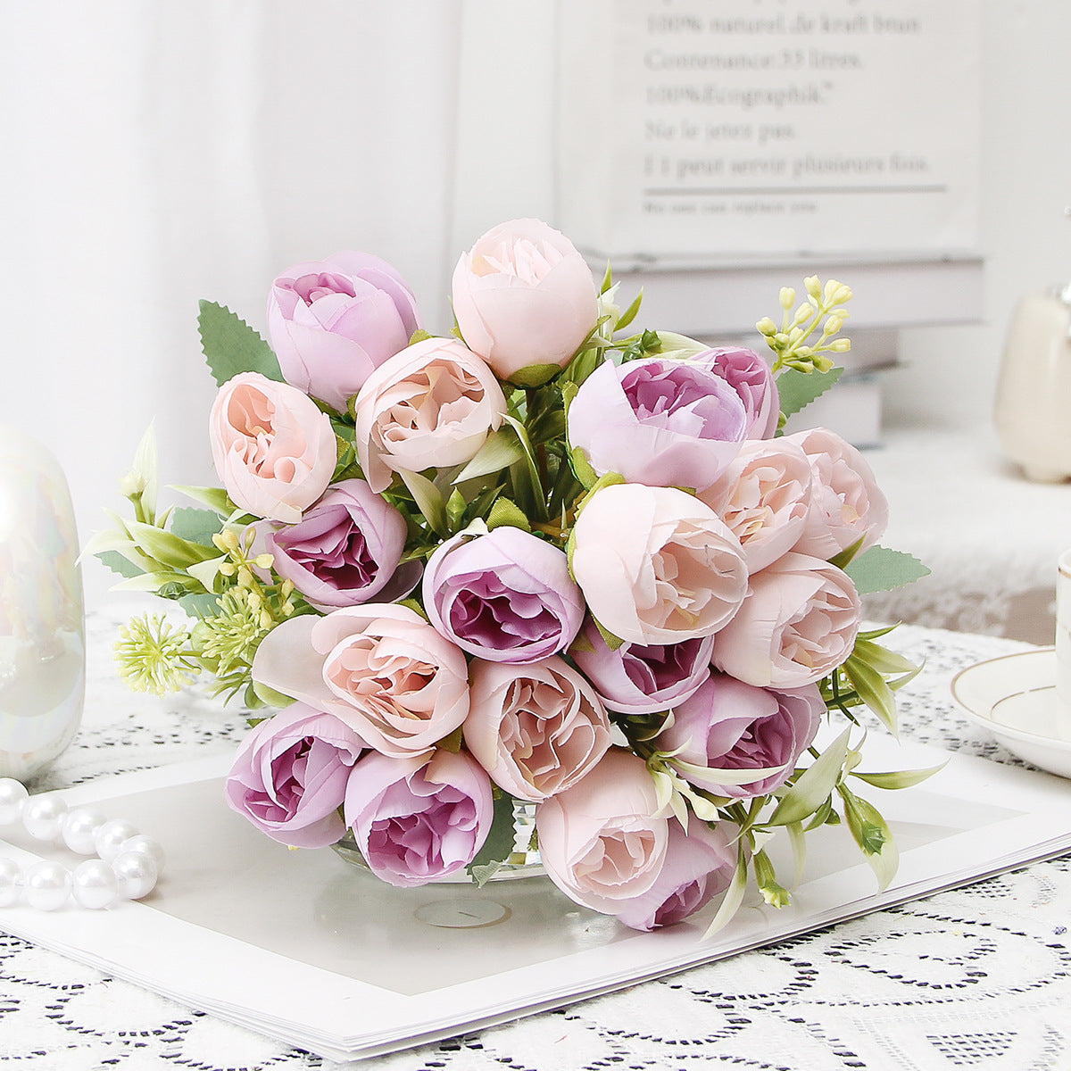 Valentine’s Day Peony Rose Faux Floral Bouquet Home Decor