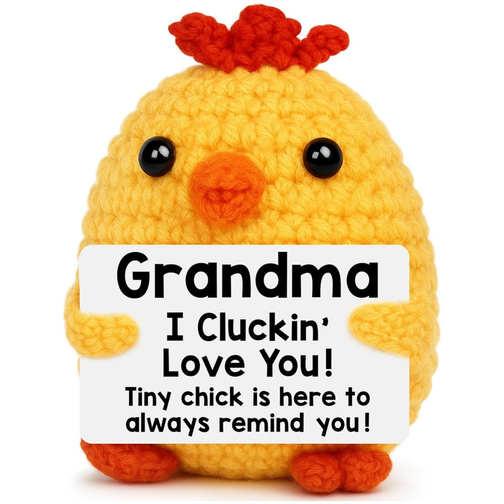 Handmade Crochet Chicken Plush Positive Message Gift