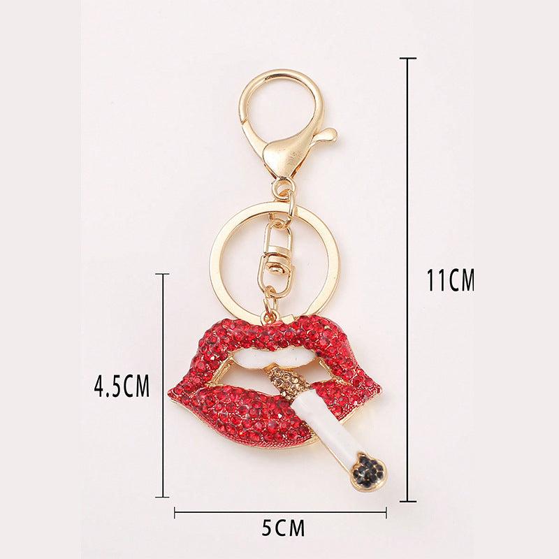 Rhinestone Lips Keychain Gold Tone Bag Charm Gift