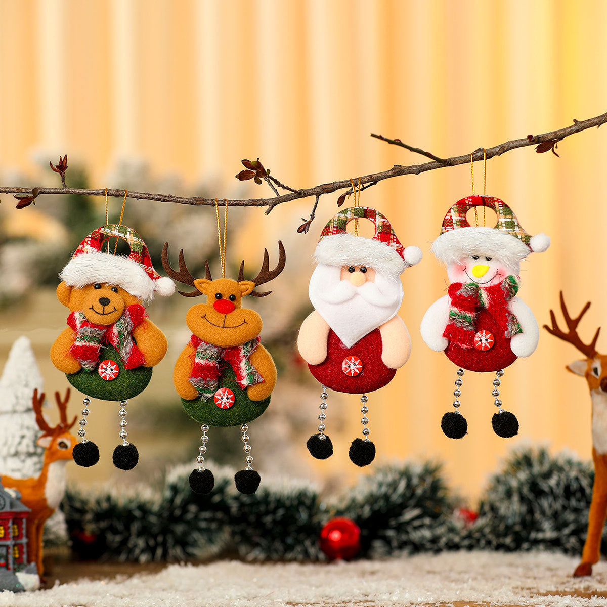 Plush Christmas Character Hanging Ornament Holiday Decor Set
