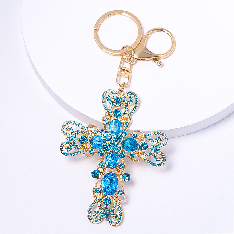 Rhinestone Heart Cross Keychain Crystal Metal Bag Charm