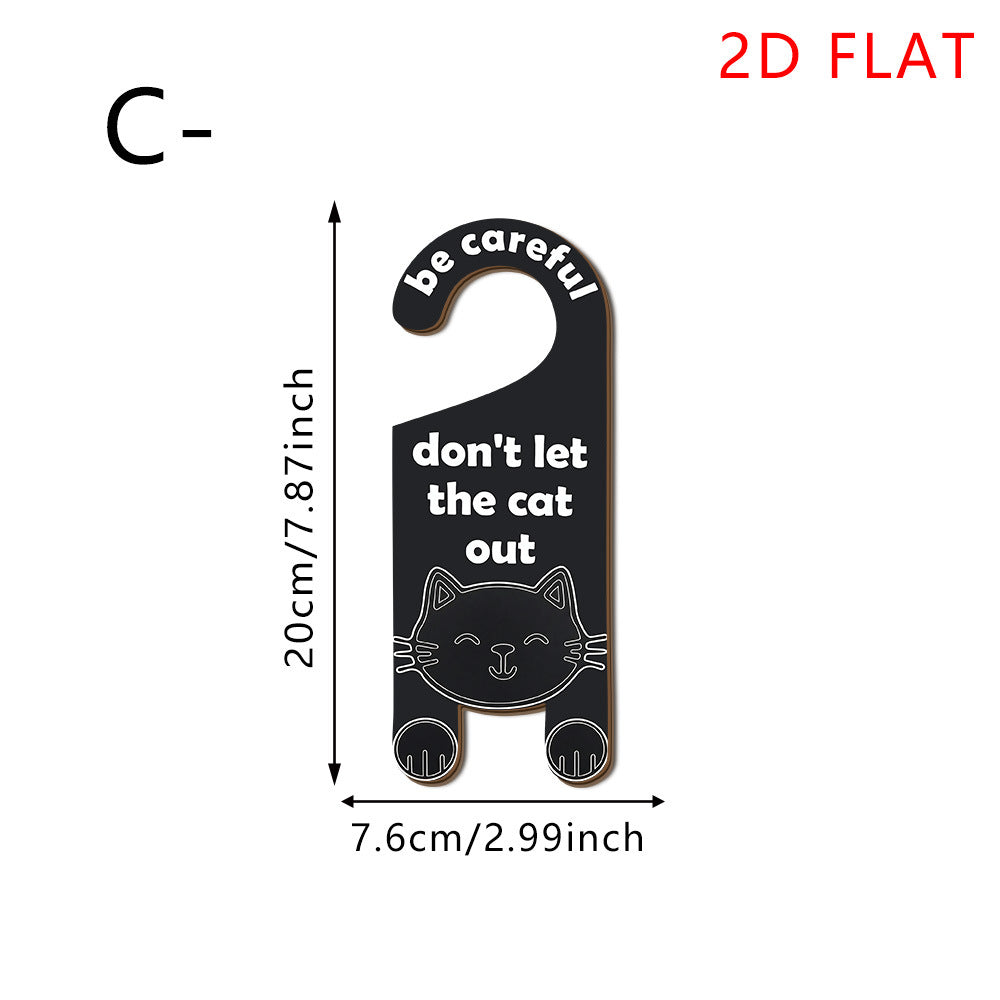 Cat Door Knob Safety Sign Wooden Door Hanging Decor