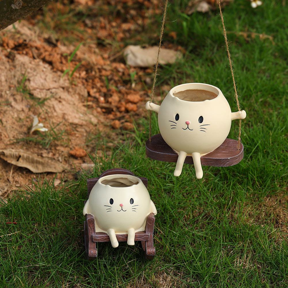 Whimsical Cat Planter Garden Decor Cute Outdoor Animal Flower Pot