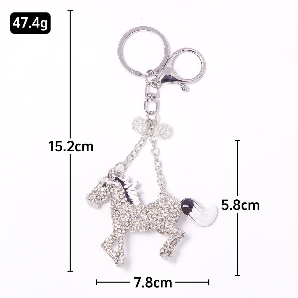 Rhinestone Horse Keychain Silver Animal Charm Metal Key Ring