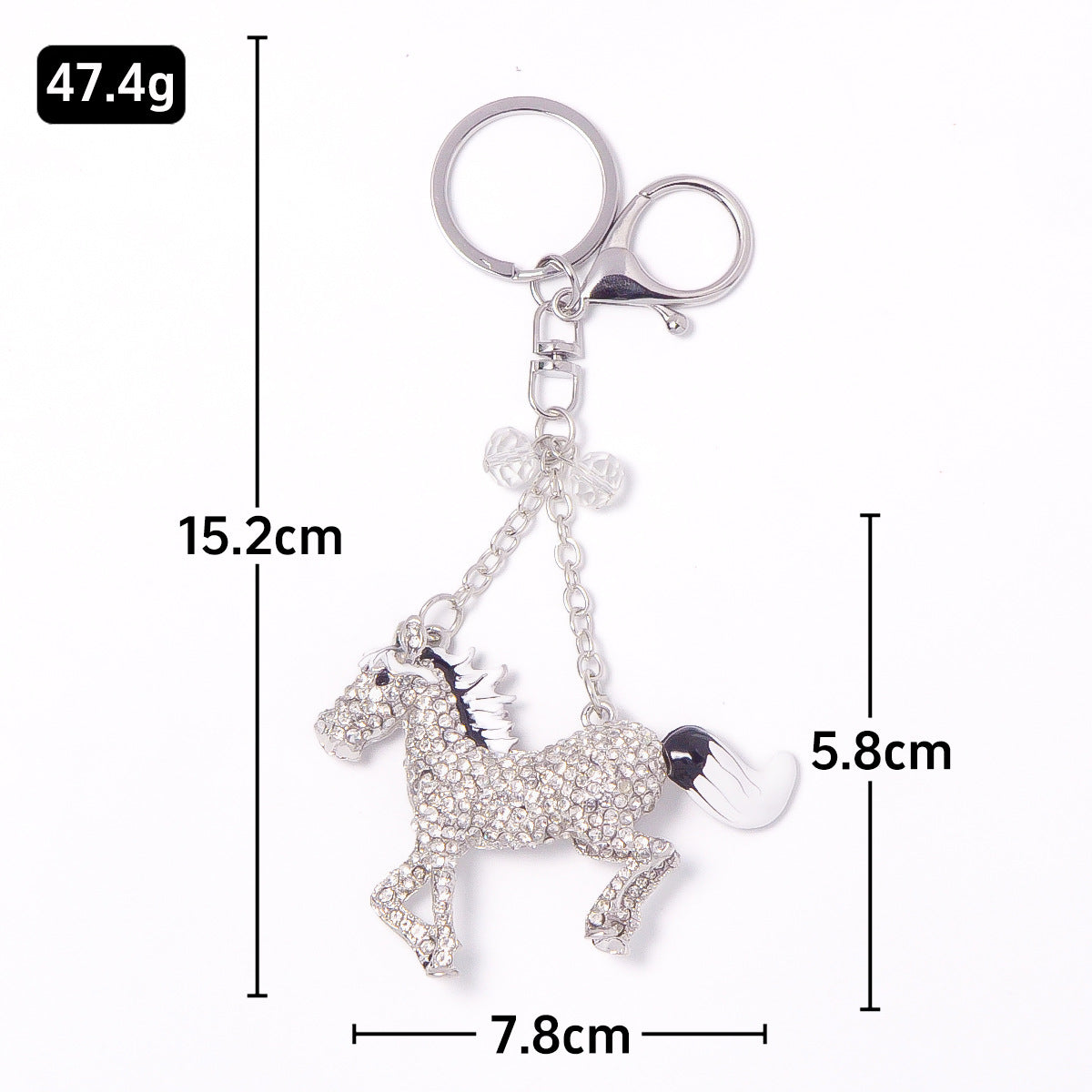Rhinestone Horse Keychain Silver Animal Charm Metal Key Ring