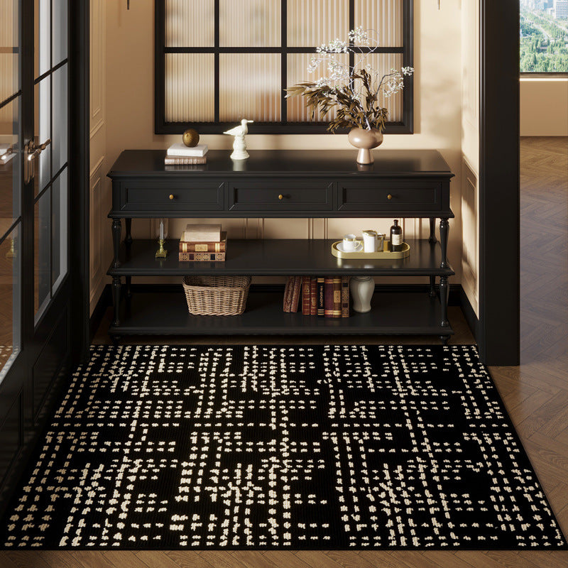 Black Checkered Entryway Rug Non Slip Washable Modern Mat
