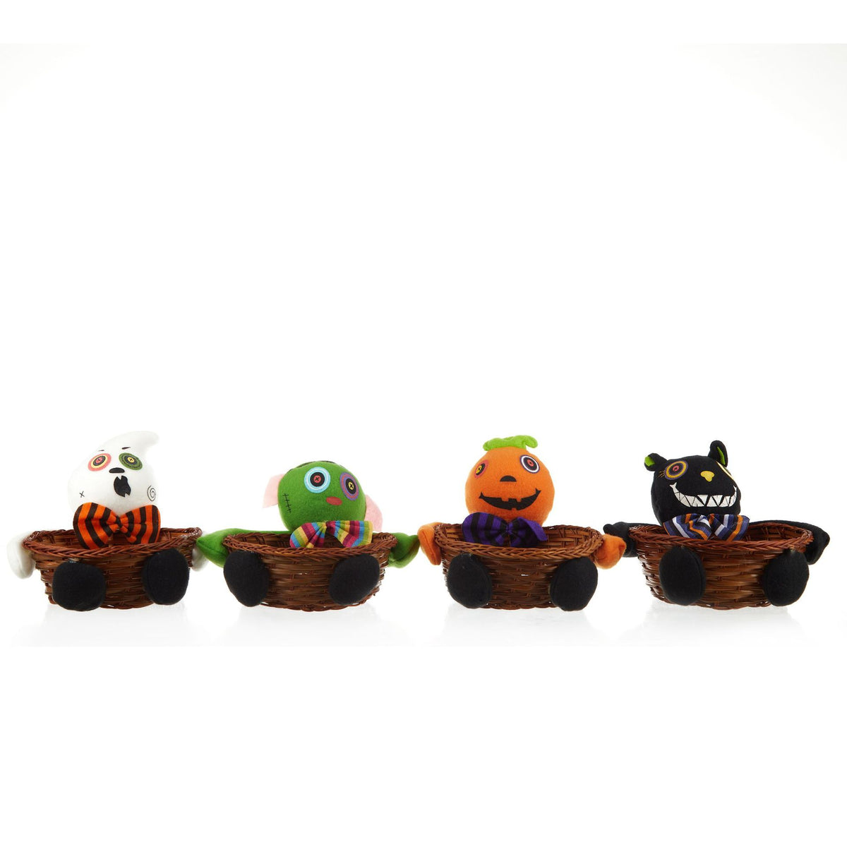 Halloween Wicker Treat Basket with Spooky Plush Decor