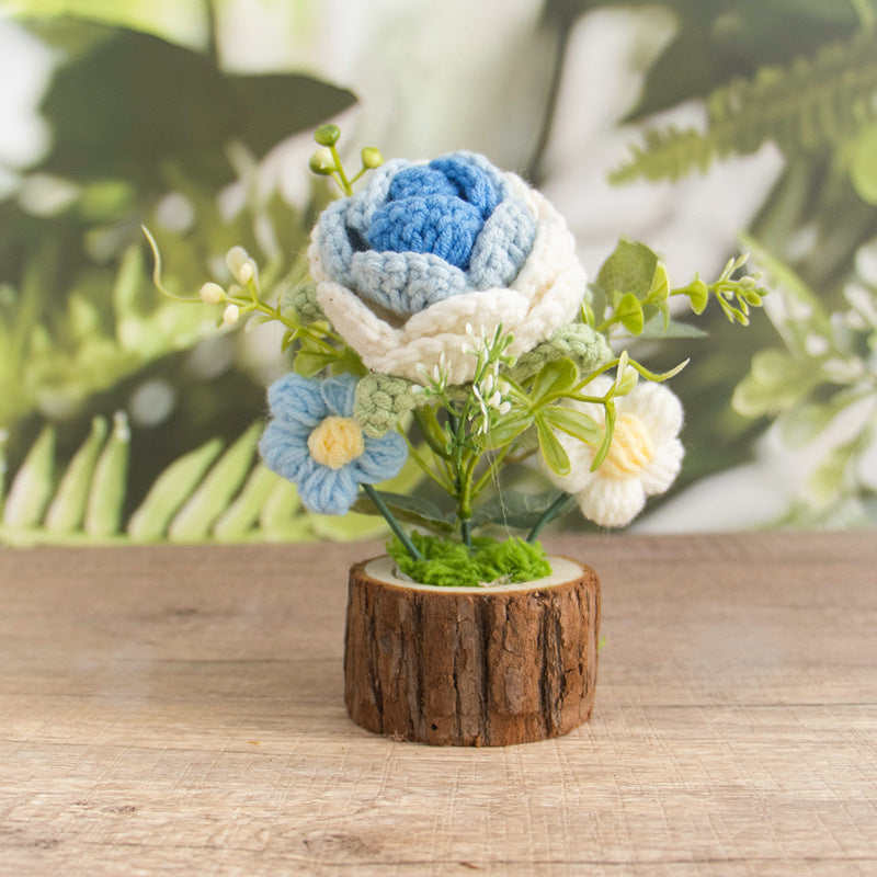 Crochet Daisy Rose Flower Pot Handmade Gift Decor