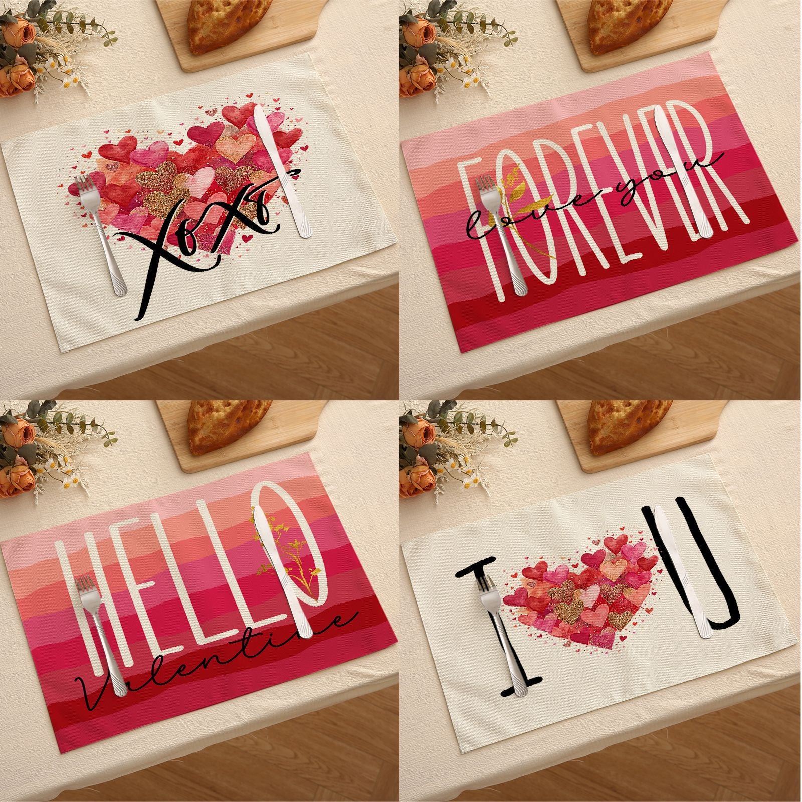 Valentine’s Day Heart Linen Placemats Love Table Decor