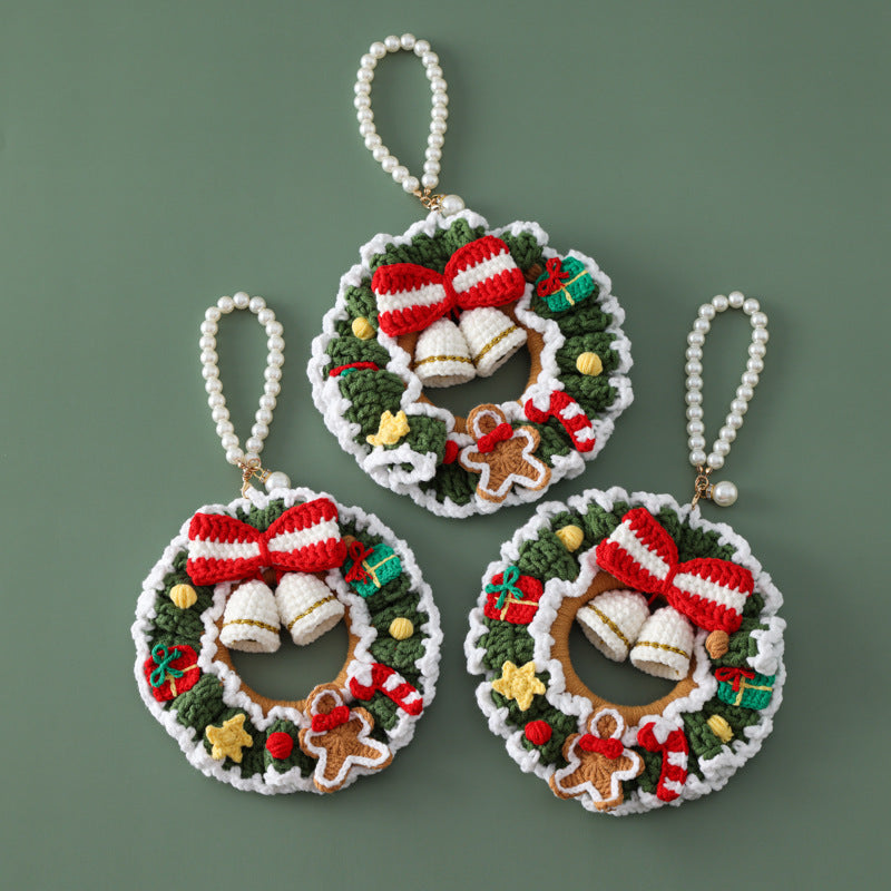 Handmade Crochet Christmas Wreath Car Hanging Decoration