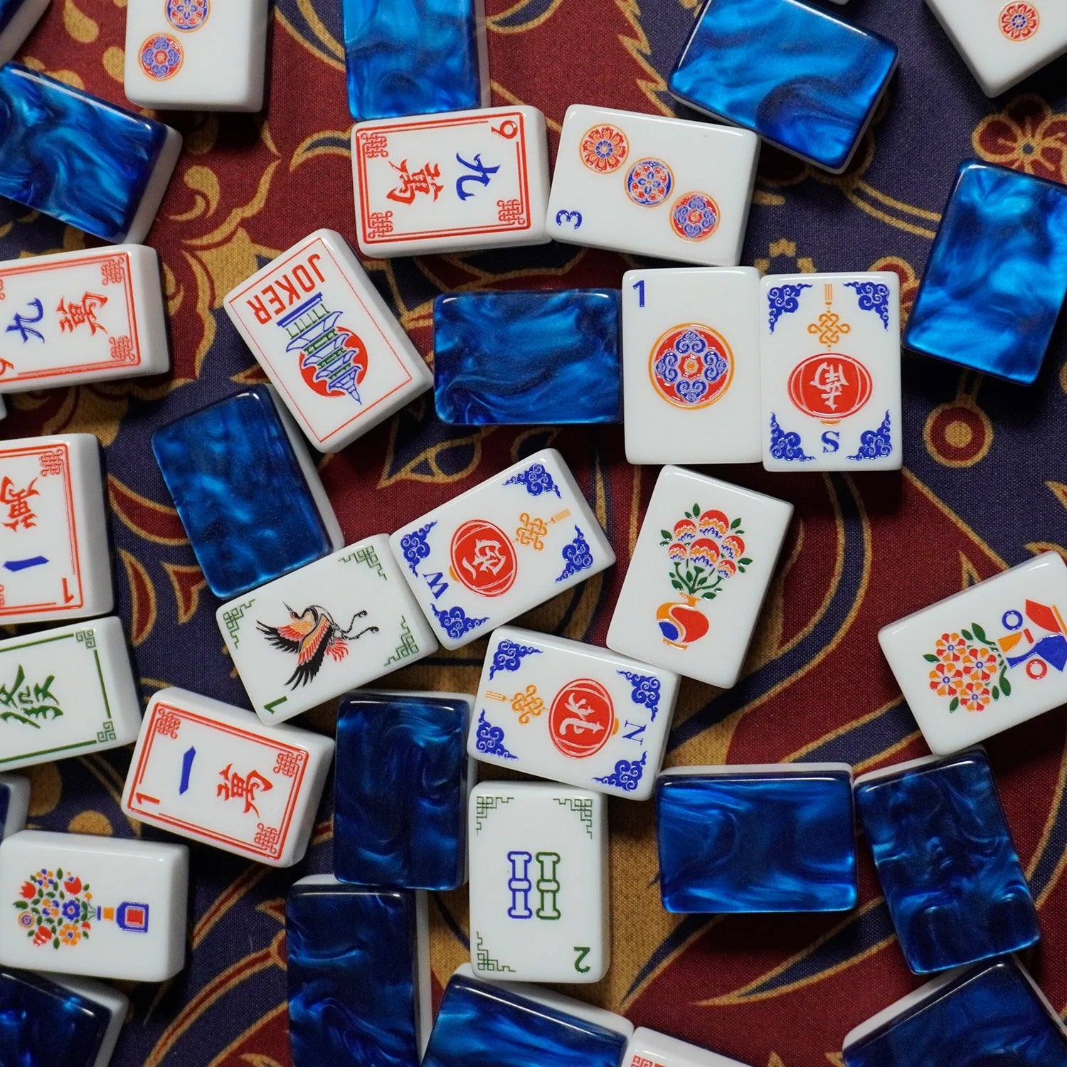 Blue Marble Acrylic Mahjong Set Classic Game Tiles