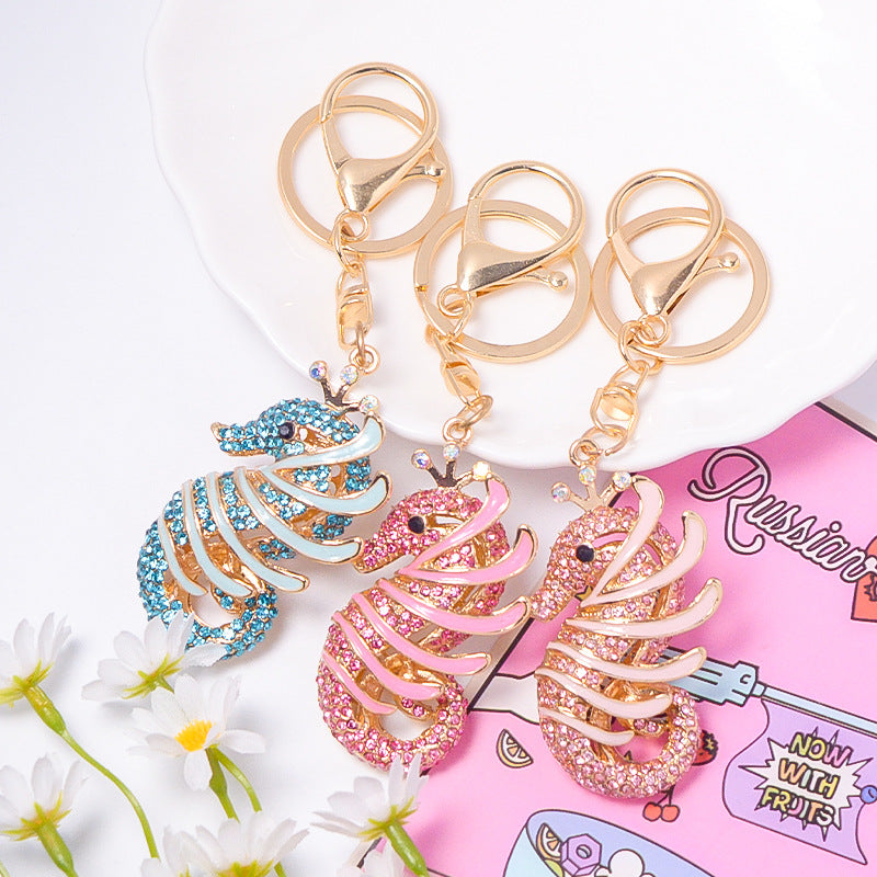 Rhinestone Seahorse Keychain Ocean Animal Bag Charm