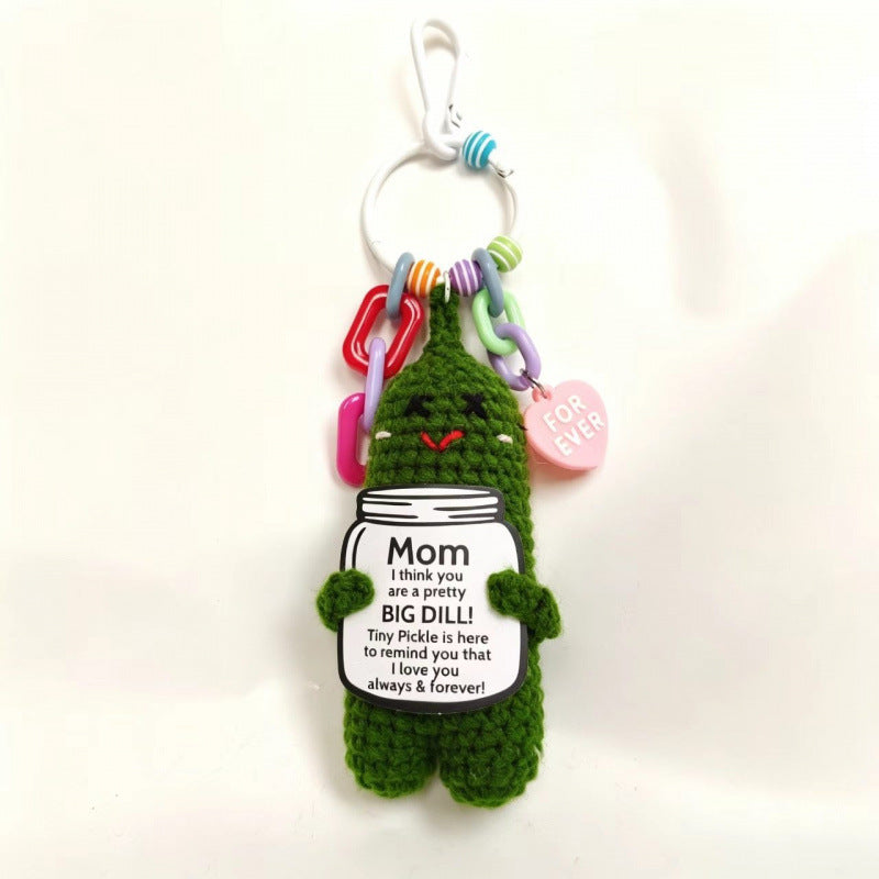 Handmade Crochet Cucumber Keychain Plush Toy Cute Fidget Doll