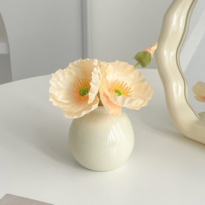 Cream Color Ceramic Vase with Silk Flower Bouquet Home Decor