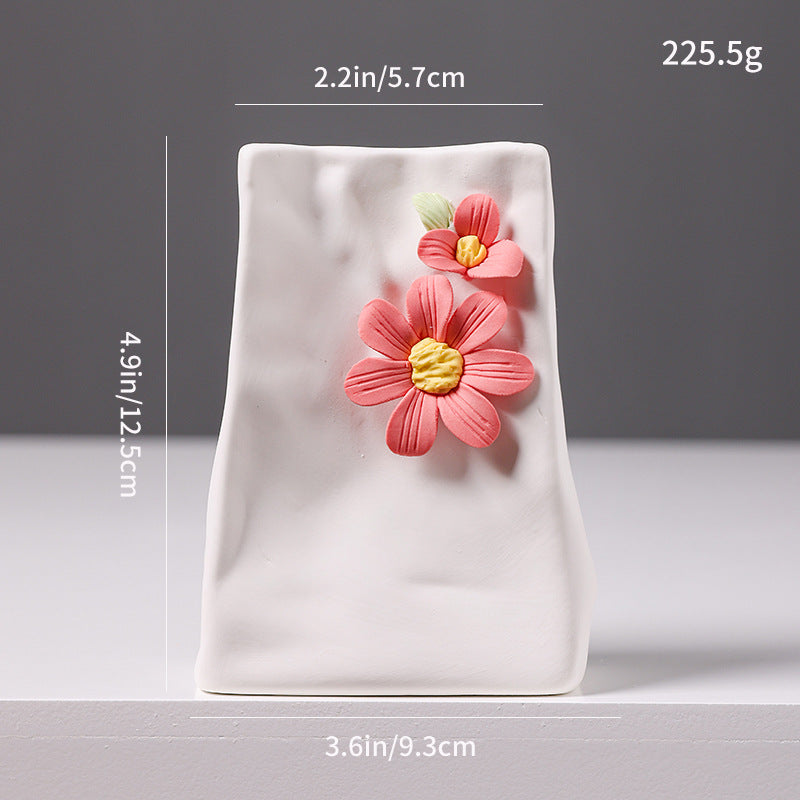 Ceramic Flower Vase Modern Floral Relief Home Decor Accent