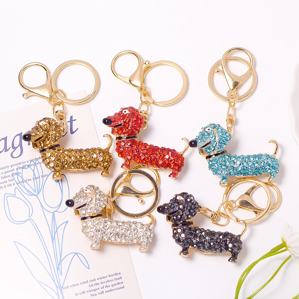 Cute Crystal Dachshund Dog Keychain Bag Charm Gift