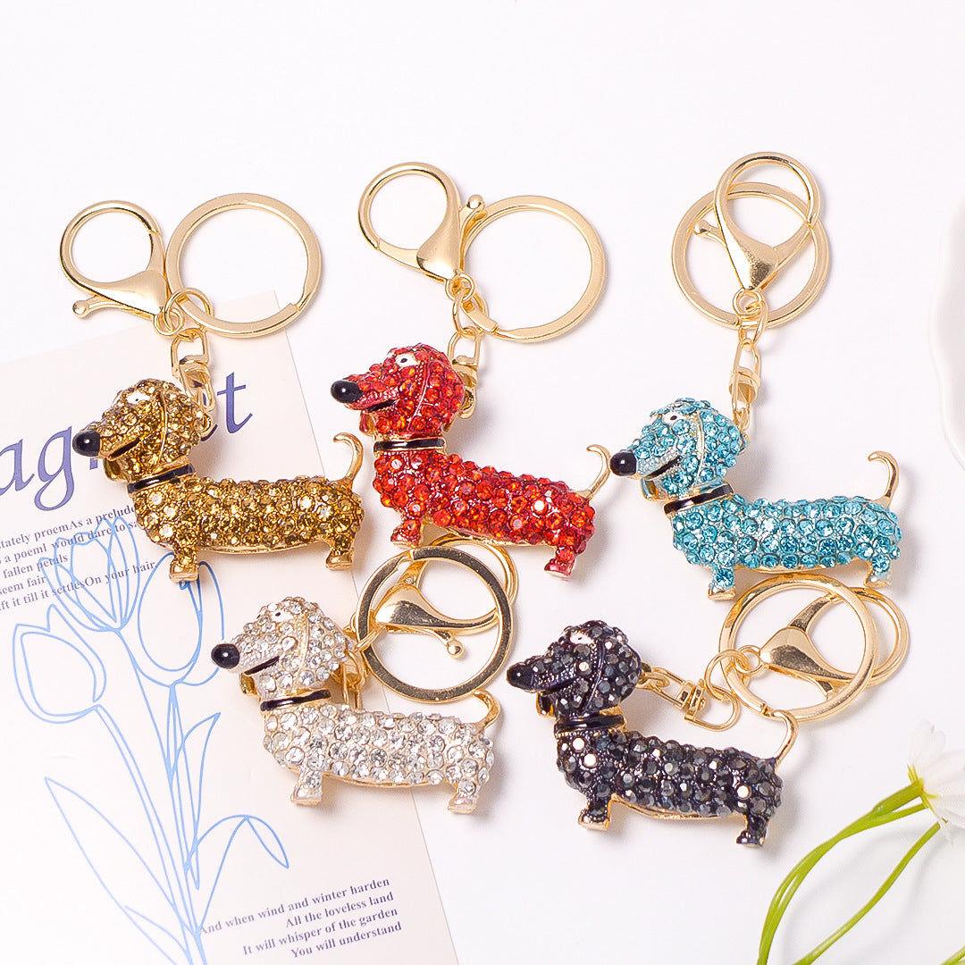 Cute Crystal Dachshund Dog Keychain Bag Charm Gift