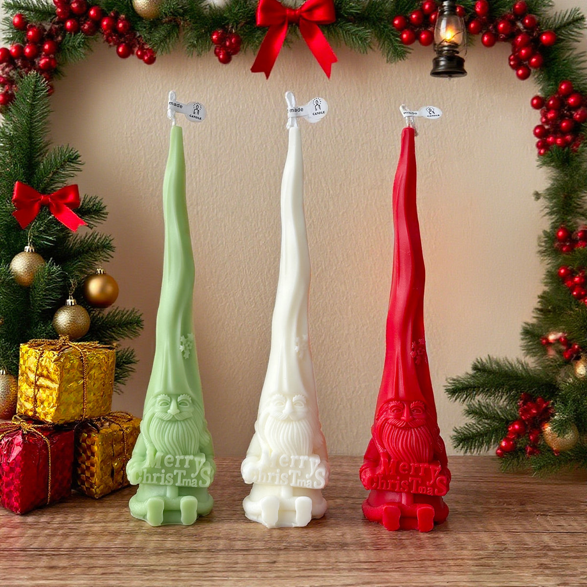 Christmas Gnome Candle Holiday Decor Festive Tabletop Accent Gift