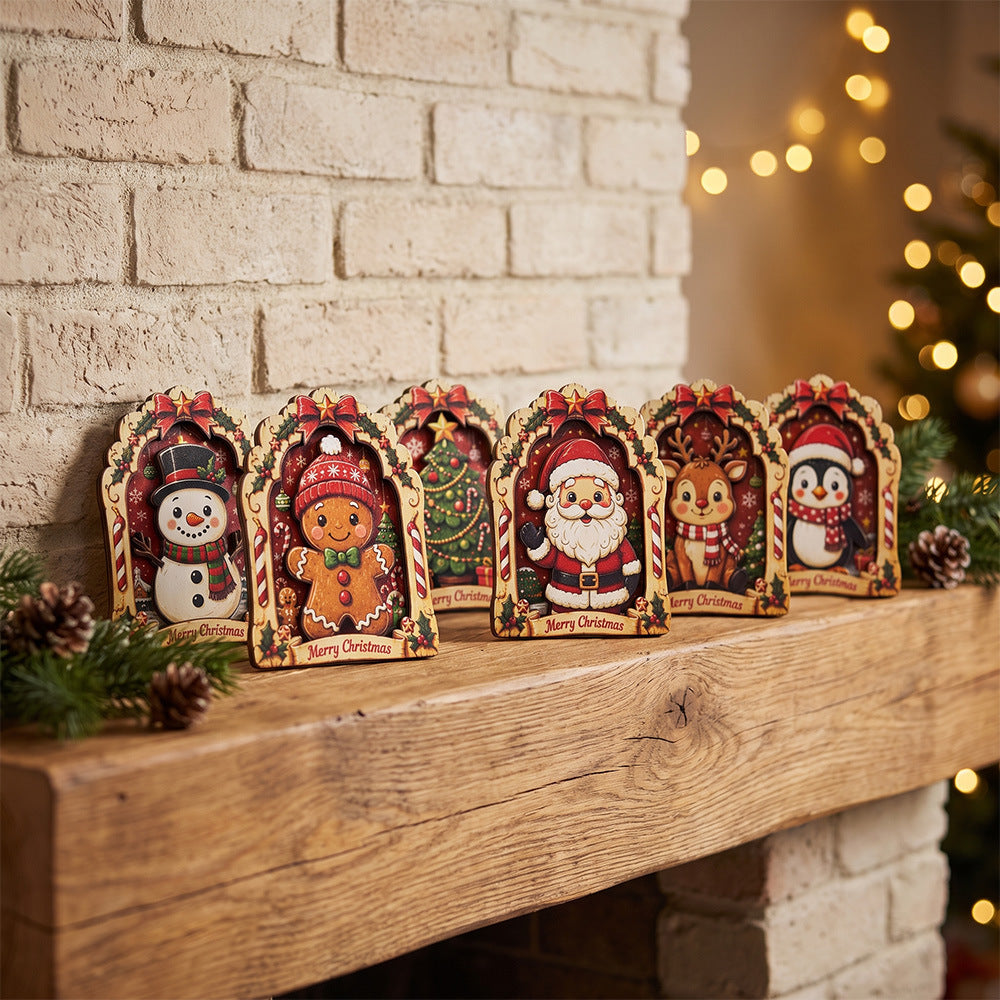 Christmas Wooden Santa Snowman Reindeer Character Tabletop Decor