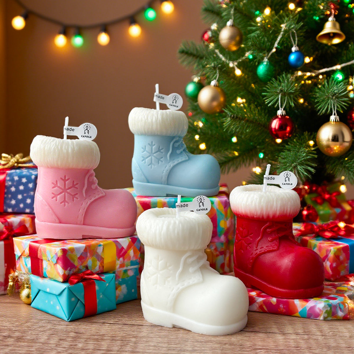 Christmas Stocking Boot Candle Holiday Decor Soy Wax Blend Candle