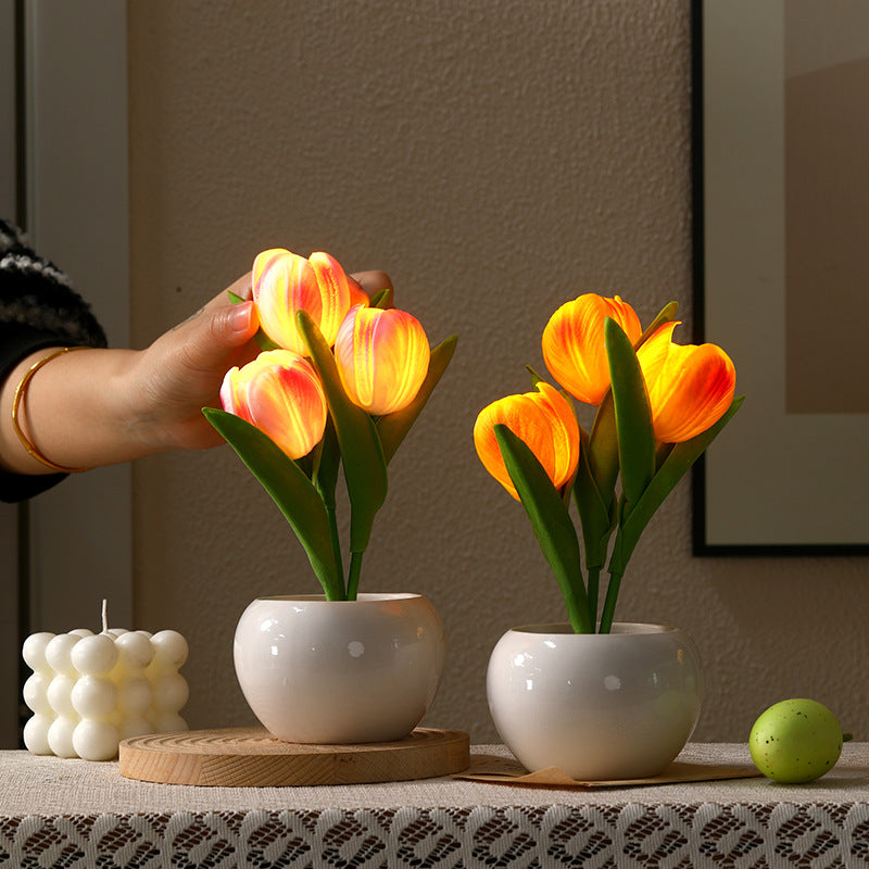 LED Tulip Night Light USB Dimmable Flower Table Lamp