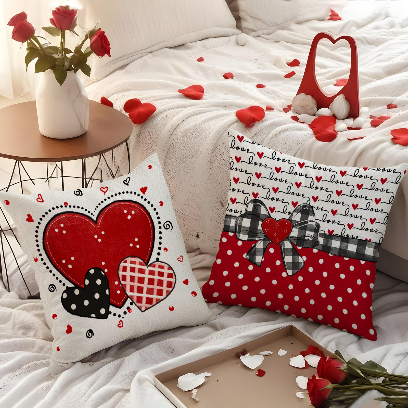 Valentine Heart Print Throw Pillow Covers Love Decor Set