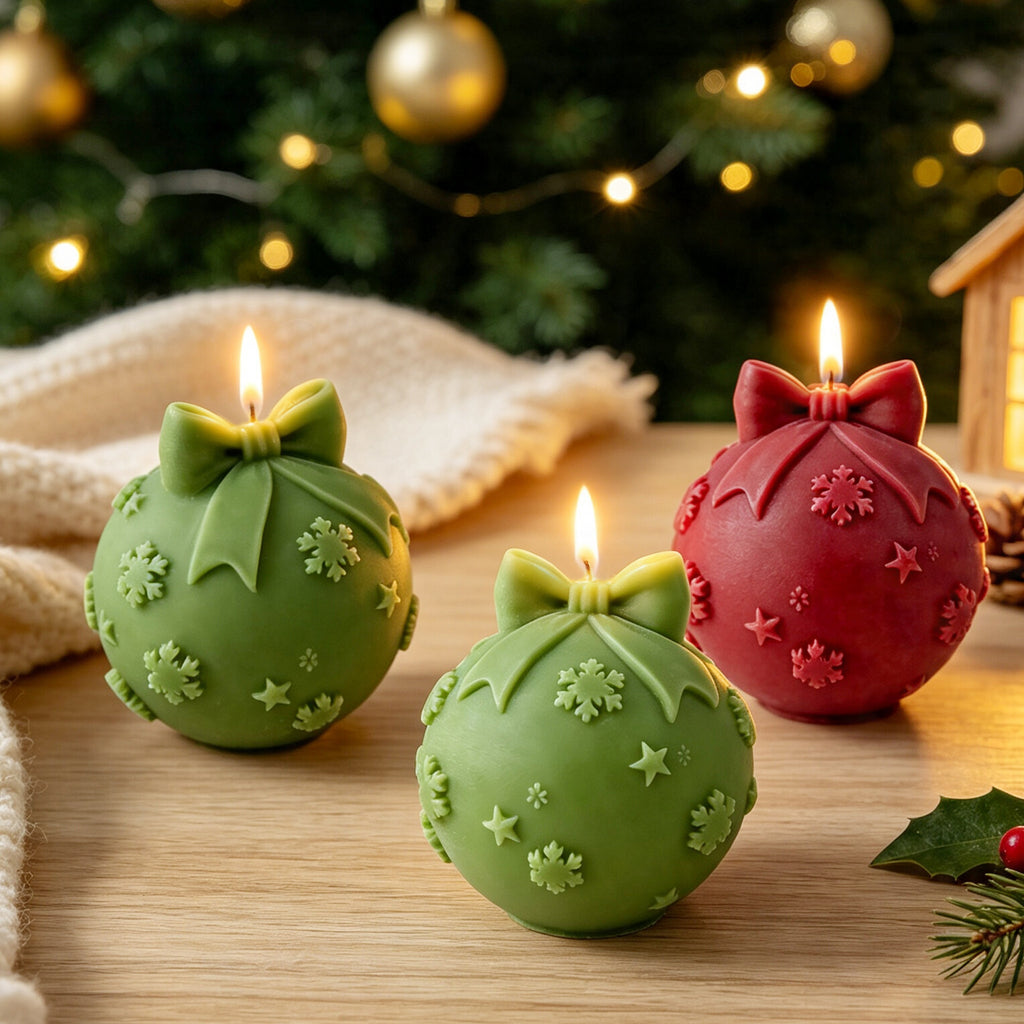 Christmas Ball Candle Holiday Ornament Decor Festive Tabletop Accent