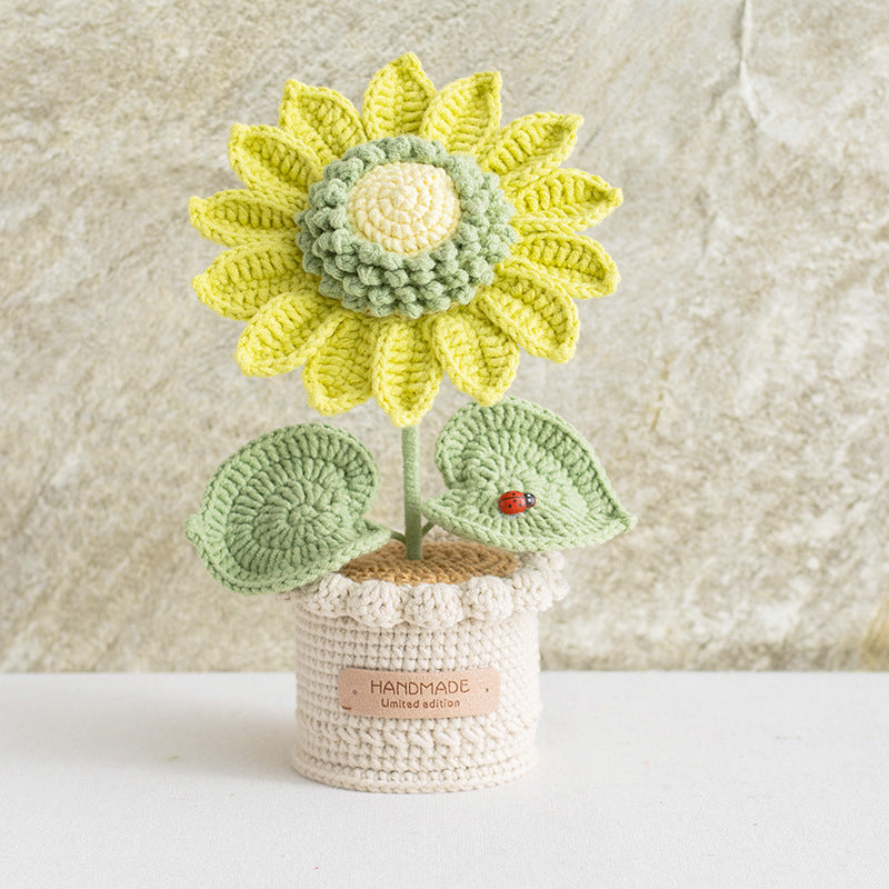 Handmade Crochet Sunflower Planter Decorative Flower Pot