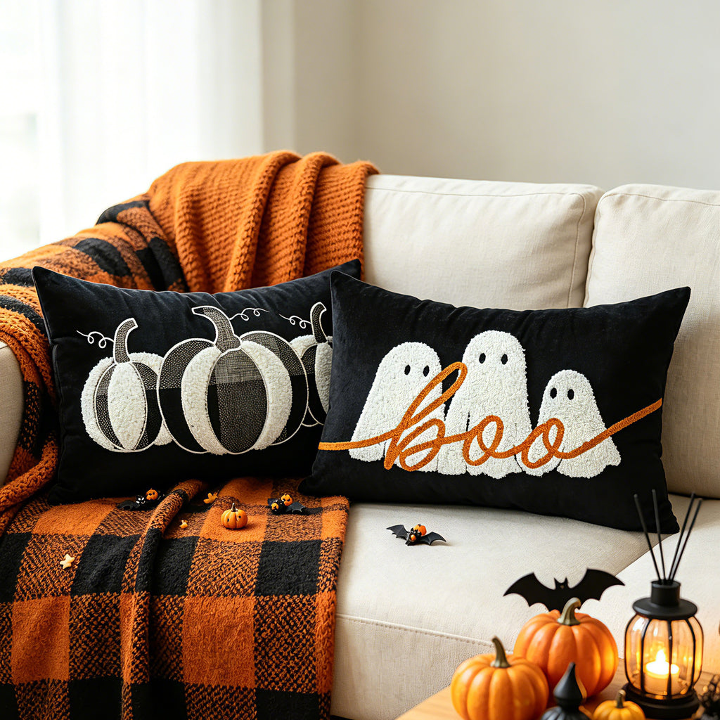 Halloween Ghost Pumpkin Boo Lumbar Pillow Covers